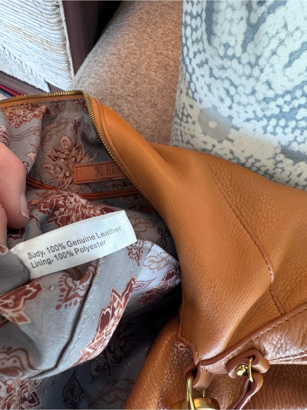 HOBO Tan Leather Crescent Shoulder Bag with Braided Strap * unique patchwork EUC - Picture 10 of 10